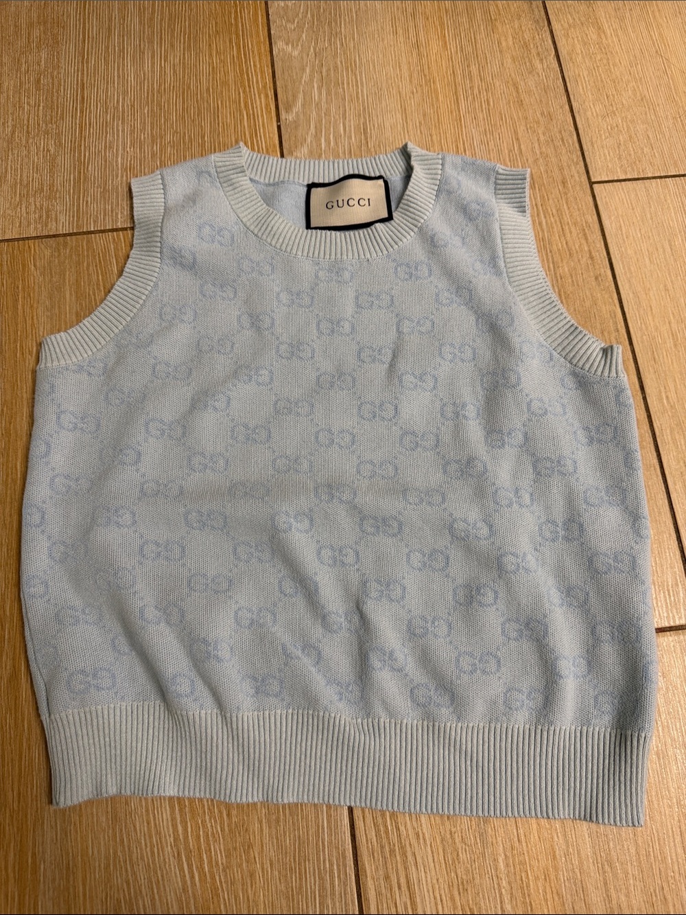 Gucci Powder Blue GG Jacquard Sleeveless Knit Top